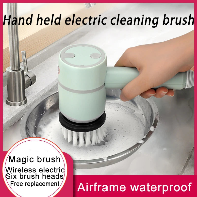 Escova de limpeza elétrica, 3 cabeças de escova, limpador, carregamento usb, escova mágica, potes de limpeza, pratos para cozinha, banheiro, banheira, vidro